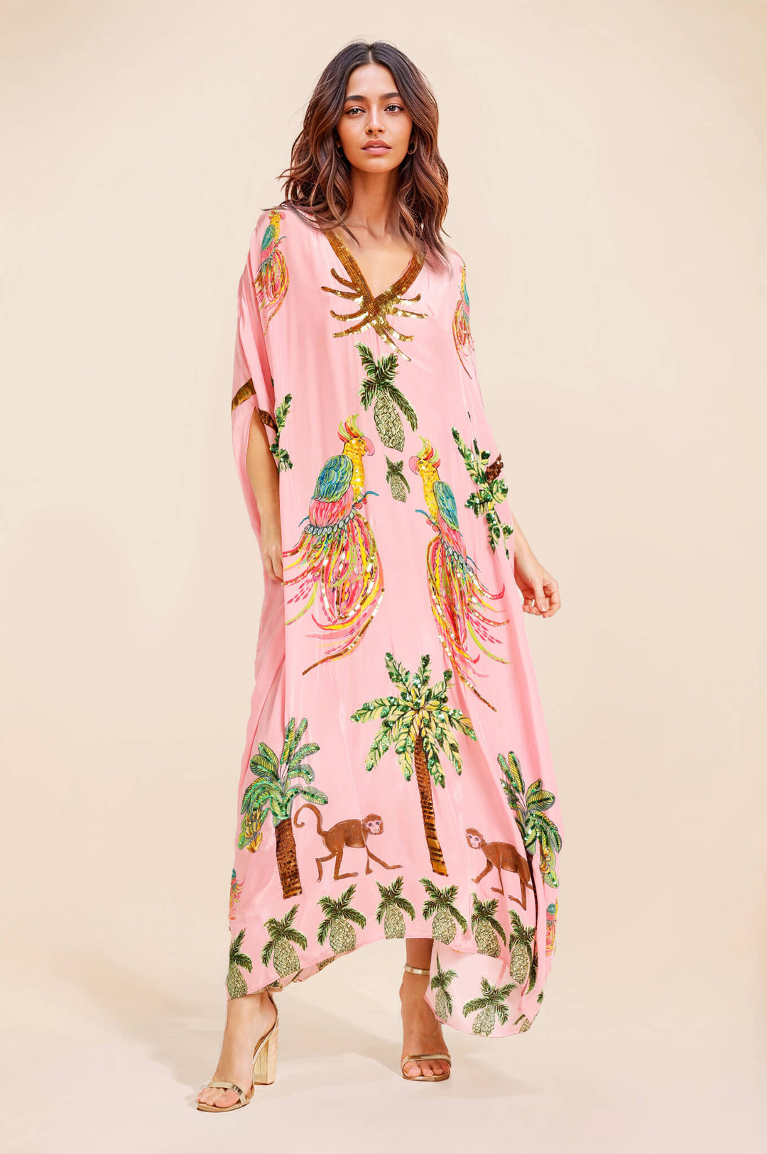 Unique Drop Shoulder Sleeve Coconut Tree Printed Dress