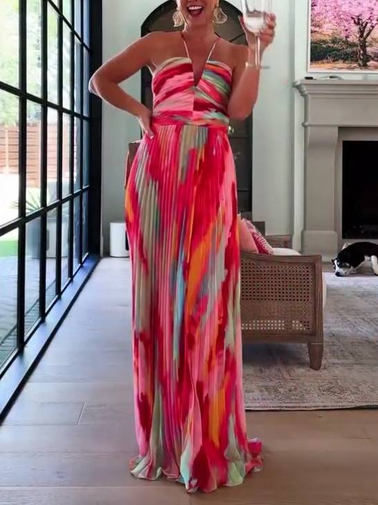 Multicolor Pleated Maxi Dress
