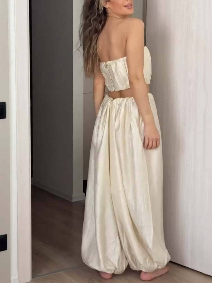 Minimalist Tube Top Wide Leg Pants And Long Shirt Suit-Long Shirt