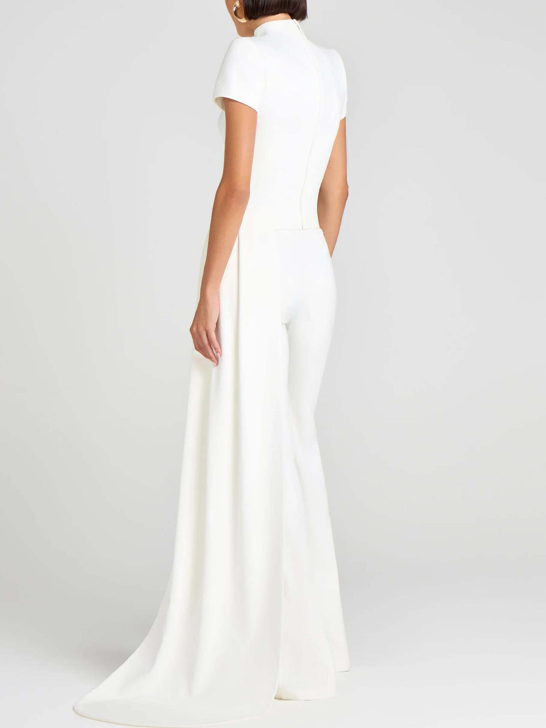Half-high Collar Short Sleeve Ribbon Shirt And Pants Suit-Pants