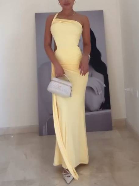 Unique Asymmetric Design Waist Hollow Backless Maxi Dress