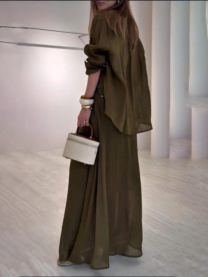 Casual Retro-Tone Tie-Waist High-Slit Maxi Skirt