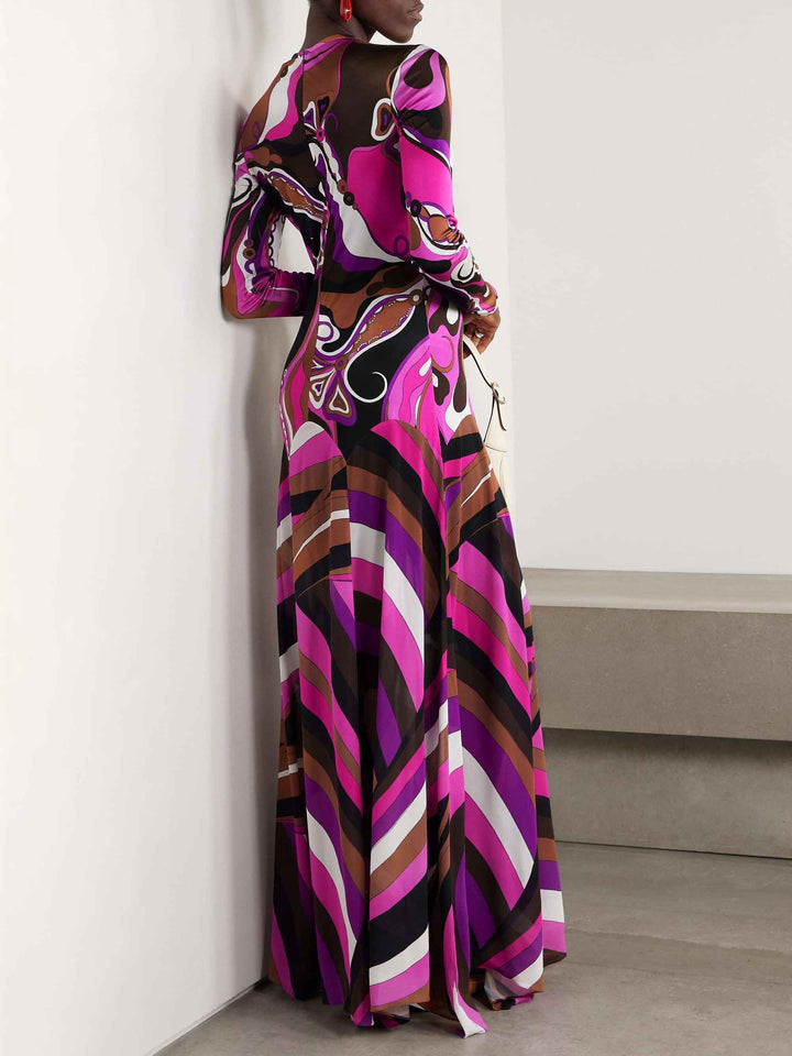 Delicate Abstract Orchid Floral Print Maxi Dress