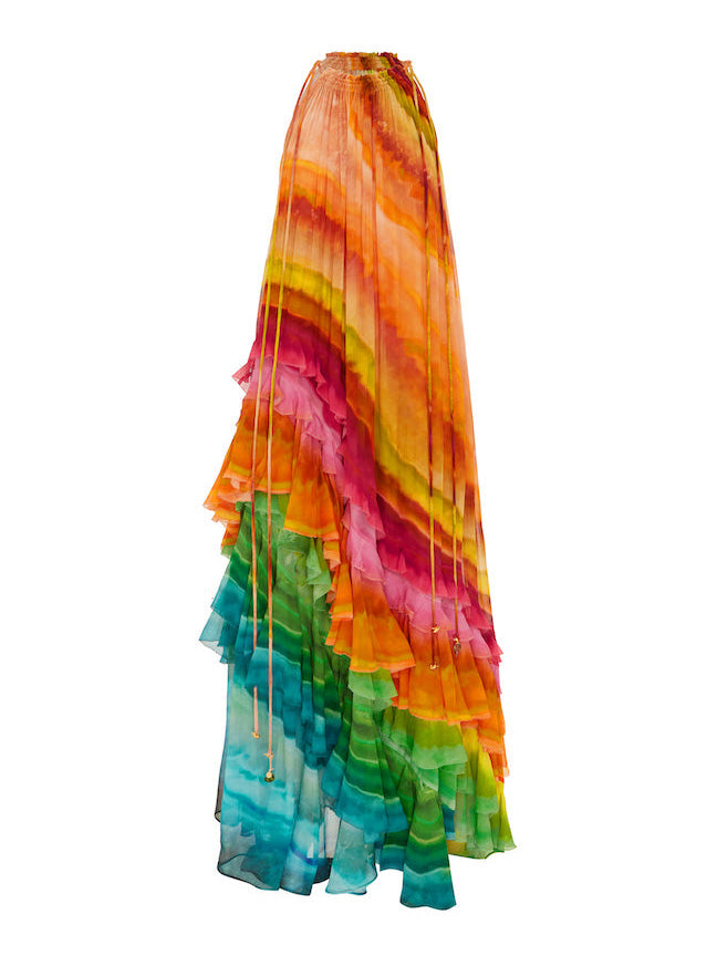 Unique Colorful Print Ruffle Maxi Dress