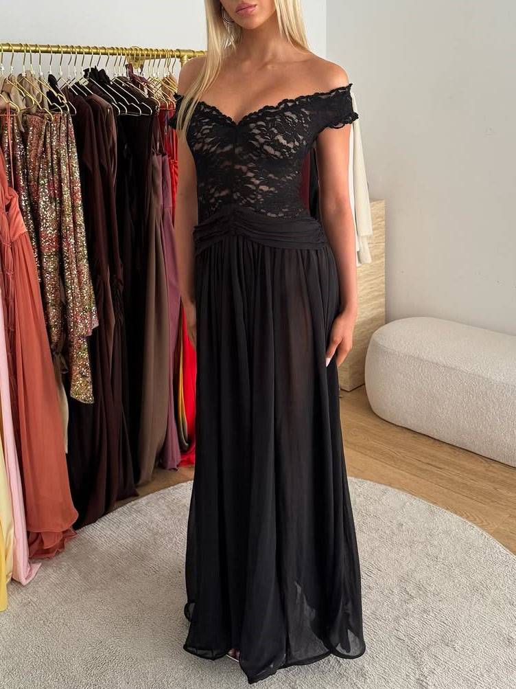 V-Neck Lace-Splicing Maxi Dress