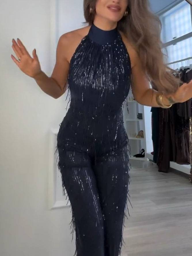 Tassel Design Backless Jumpsuit