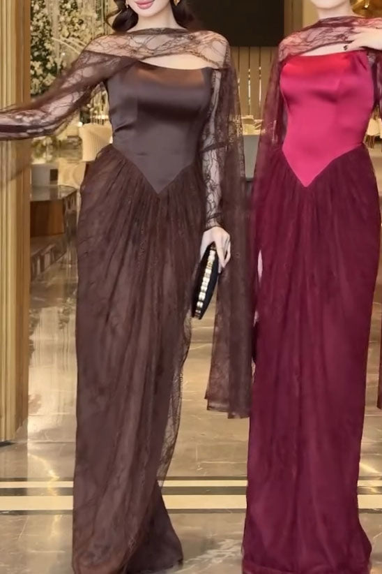 Lace Cape Off-shoulder Long Sleeve Maxi Dress