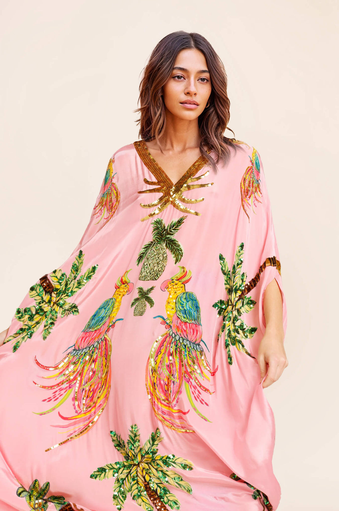 Unique Drop Shoulder Sleeve Coconut Tree Printed Dress