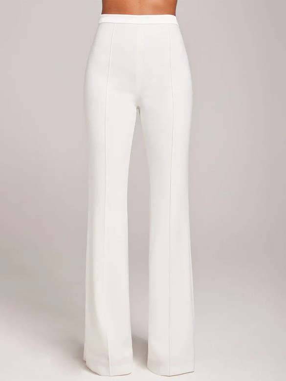 Half-high Collar Short Sleeve Ribbon Shirt And Pants Suit-Pants