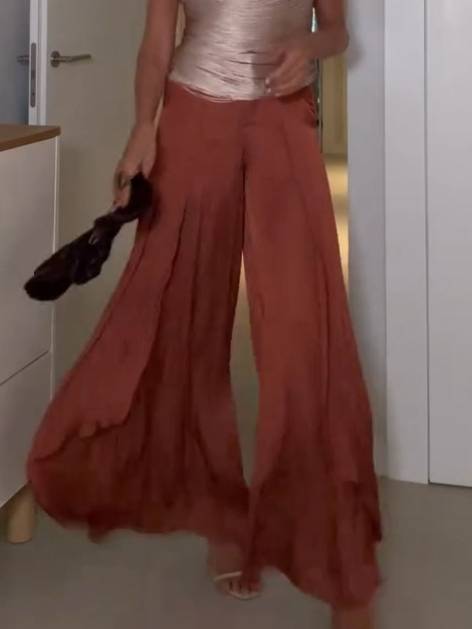 Vacation Style Tassel Top And Wide Leg Pants Suit-Pants