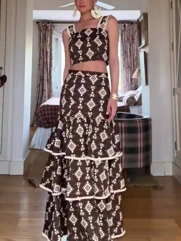 Unique Printed Tank Top And Skirt Suit-Skirt
