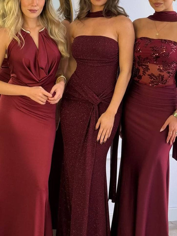 Shiny Tube Top Scraf Design Maxi Dress