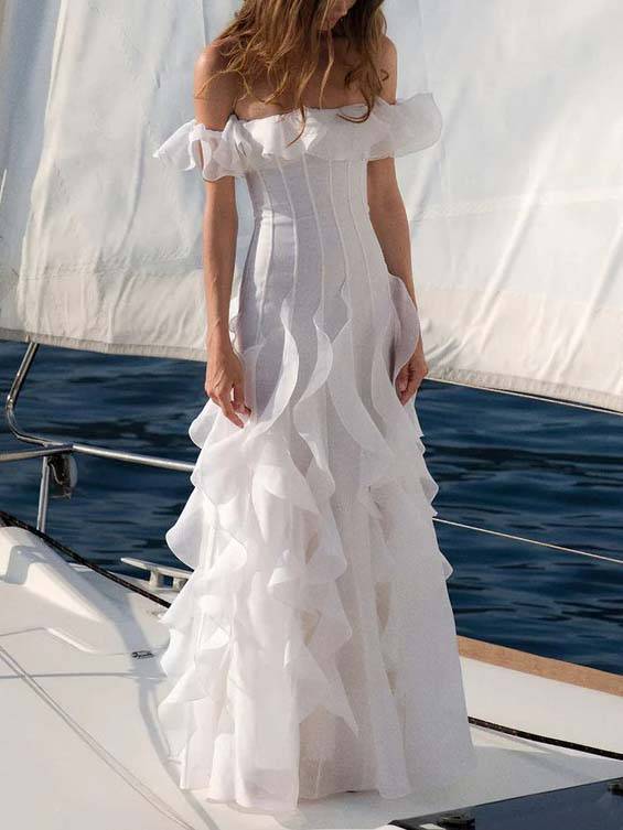 Romantic Ruffled Off-shoulder Maxi Dress