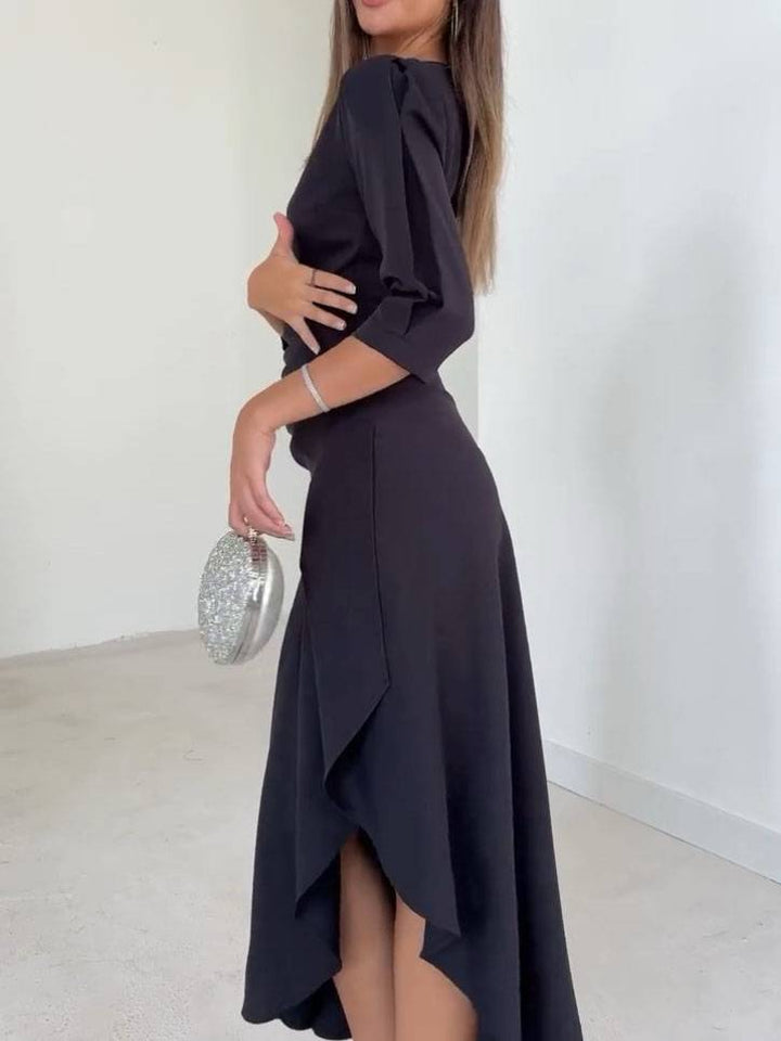 Pleated Design Irregular Hem Maxi Dress