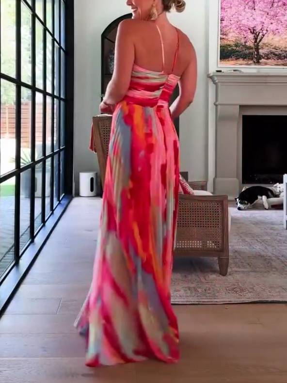 Multicolor Pleated Maxi Dress