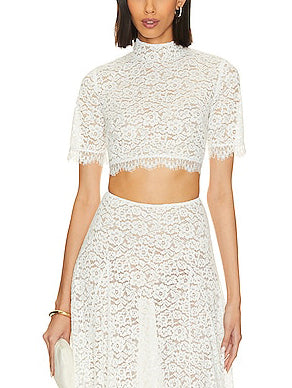Elegant Hollow Lace Short-sleeved Top