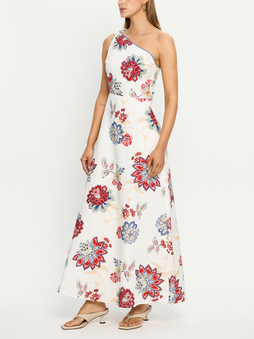 Casual Floral Print Asymmetric Neckline Maxi Dress