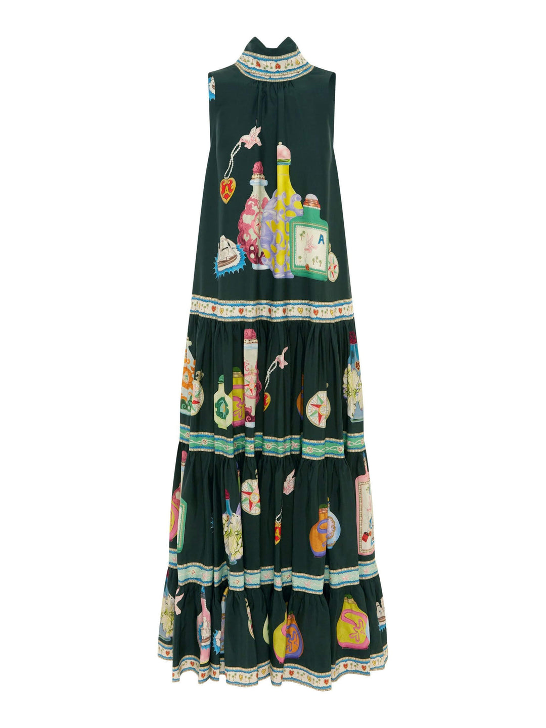 Unique Retro Fun Print Layered A-line Maxi Dress