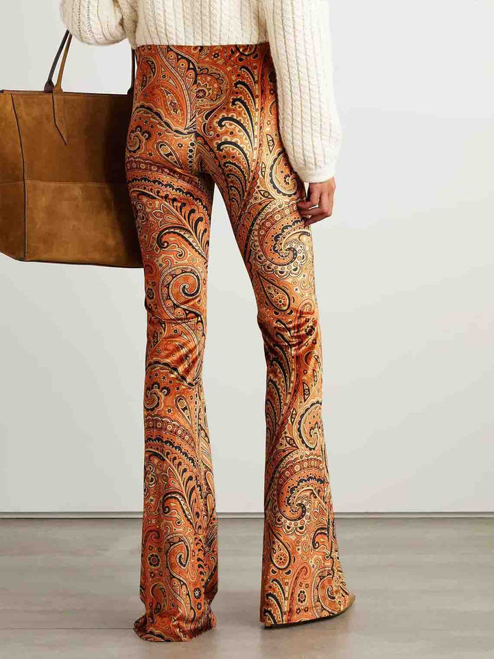 Exquisite Paisley-Print Flared Pants
