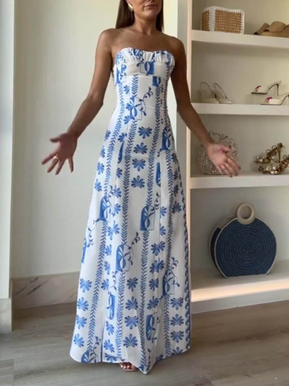 Rochie maxi cu spate, cu bandă, elegantă