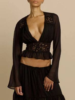 Bohemian Lace SPlicing Shirt And Skirt Set