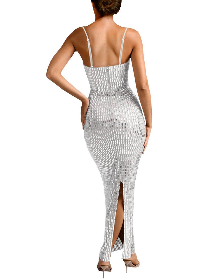 Shiny Sling Slim Fit Maxi Dress