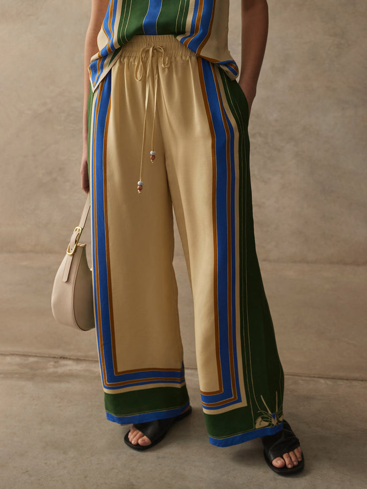 Exquisite Casual Irregular Stripe Print Wide-leg Pants