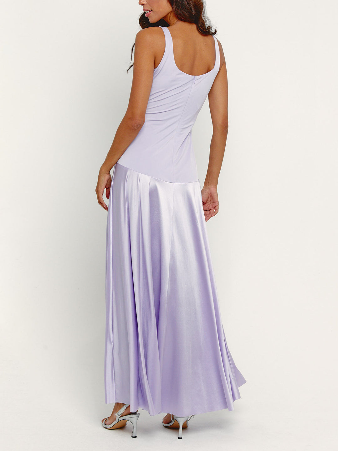 Elegant Drop-Waist Fluffy Satin Maxi Dress
