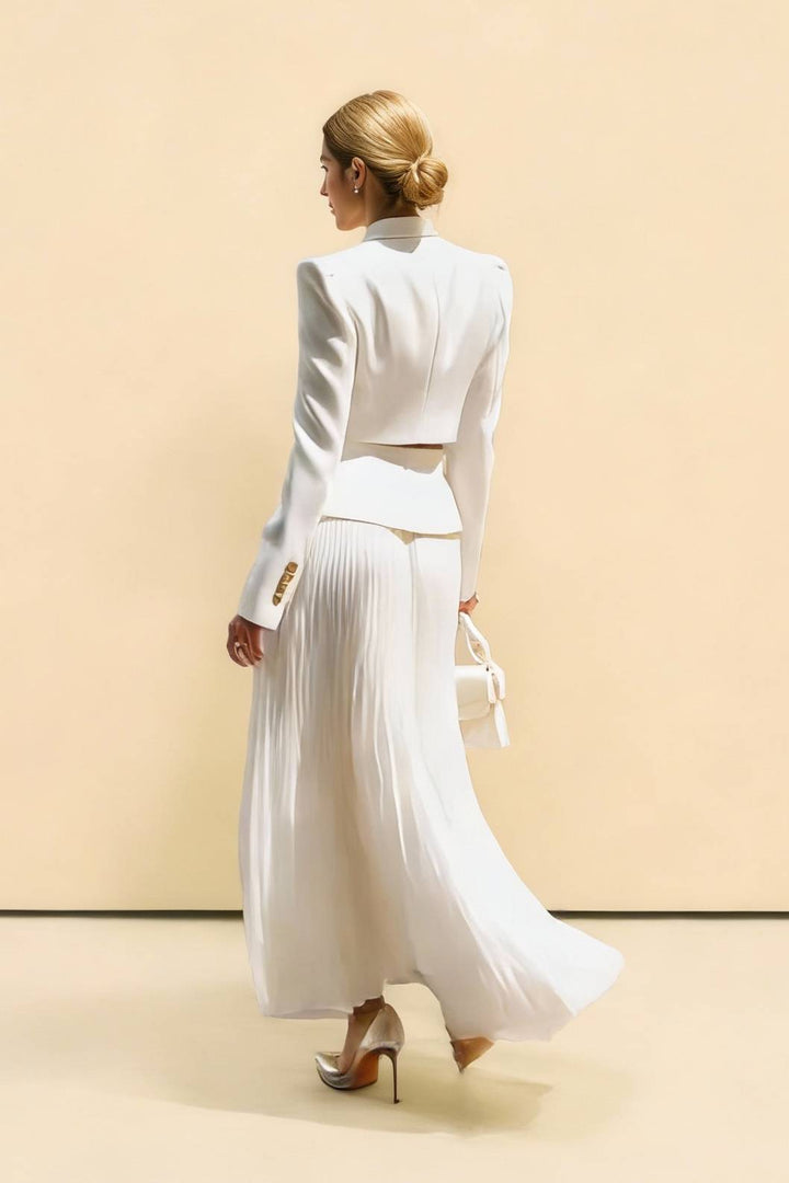 Short Blazer Top And Pleated Skirt Set