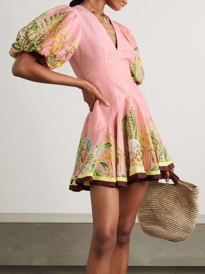 Exquisite Casual Botanical Print Mini Dress