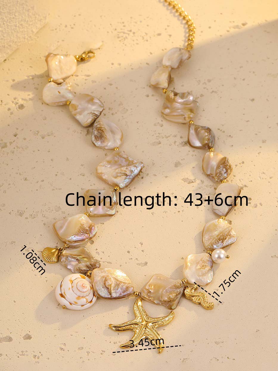 Holiday Style Irregular Shell Conch Starfish Necklace