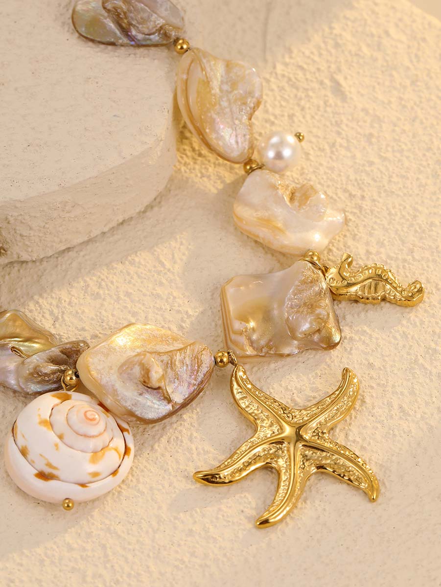 Holiday Style Irregular Shell Conch Starfish Necklace