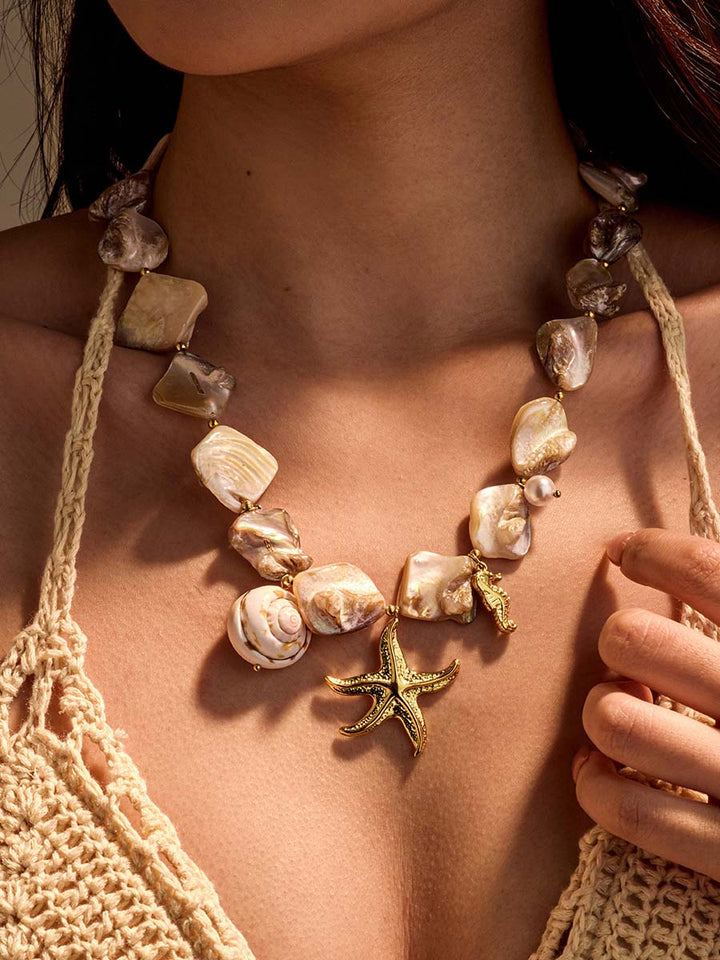 Holiday Style Irregular Shell Conch Starfish Necklace