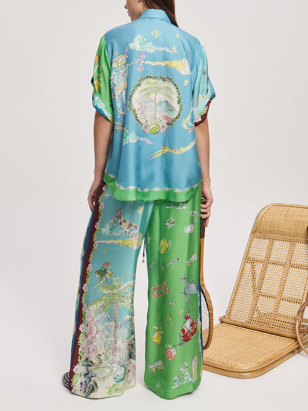 Unique Resort Print Lapel Short-sleeved Loose Shirt