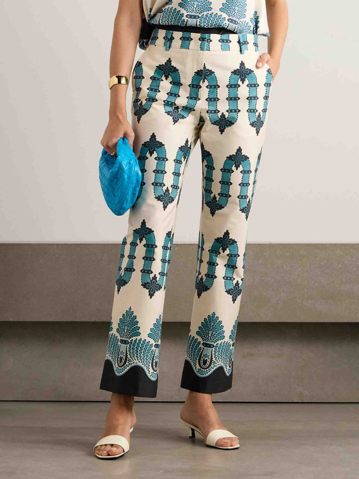Unique Retro Abstract Wave Floral Print Pants