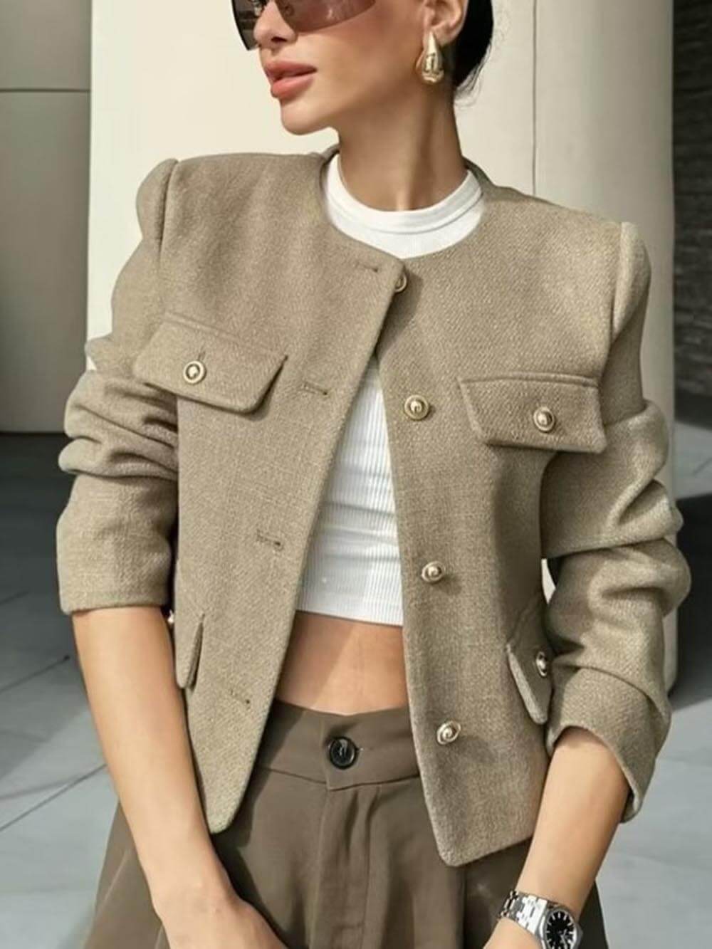 Chanel Style Fashion Button lyhyt pukutakki