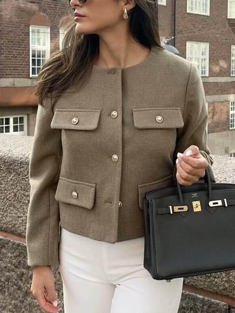 Chanel Style Fashion Button lyhyt pukutakki
