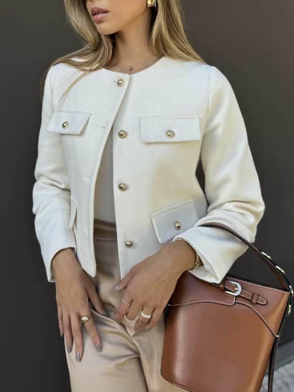 Chanel Style Fashion Button lyhyt pukutakki