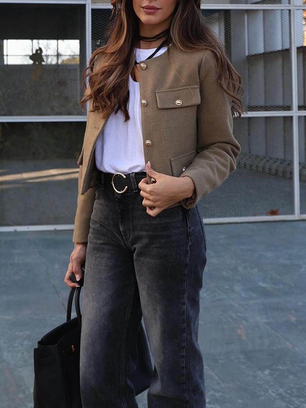Chanel Style Fashion Button lyhyt pukutakki