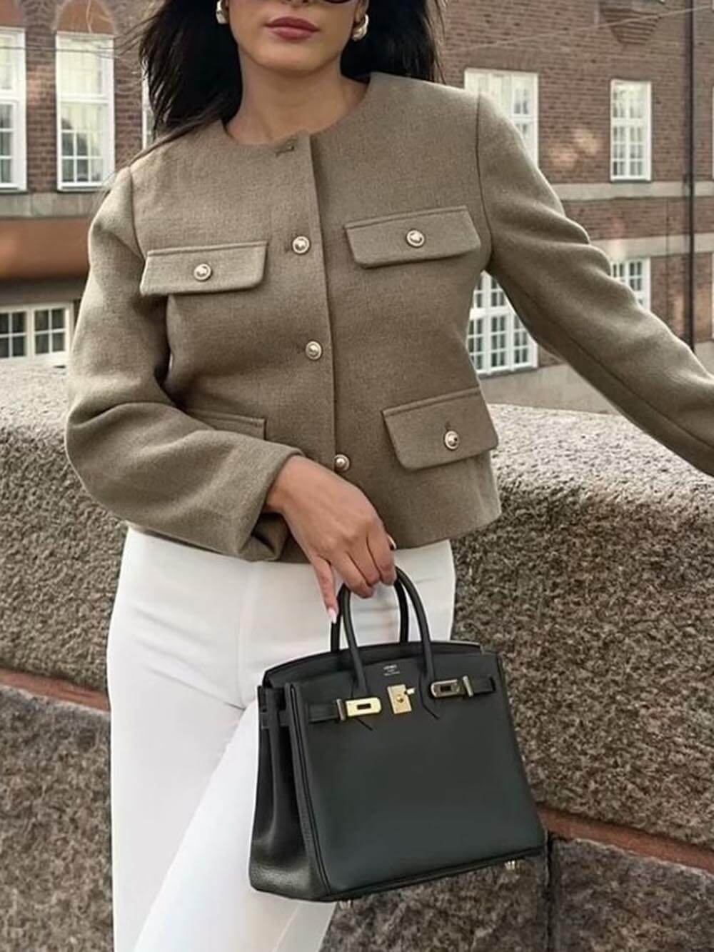 Chanel Style Fashion Button lyhyt pukutakki