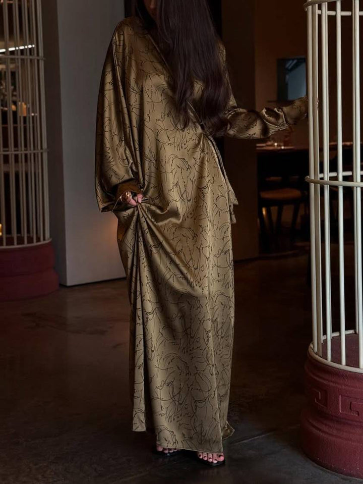 Loose Front Side Lace-Up Printed Maxi Dress