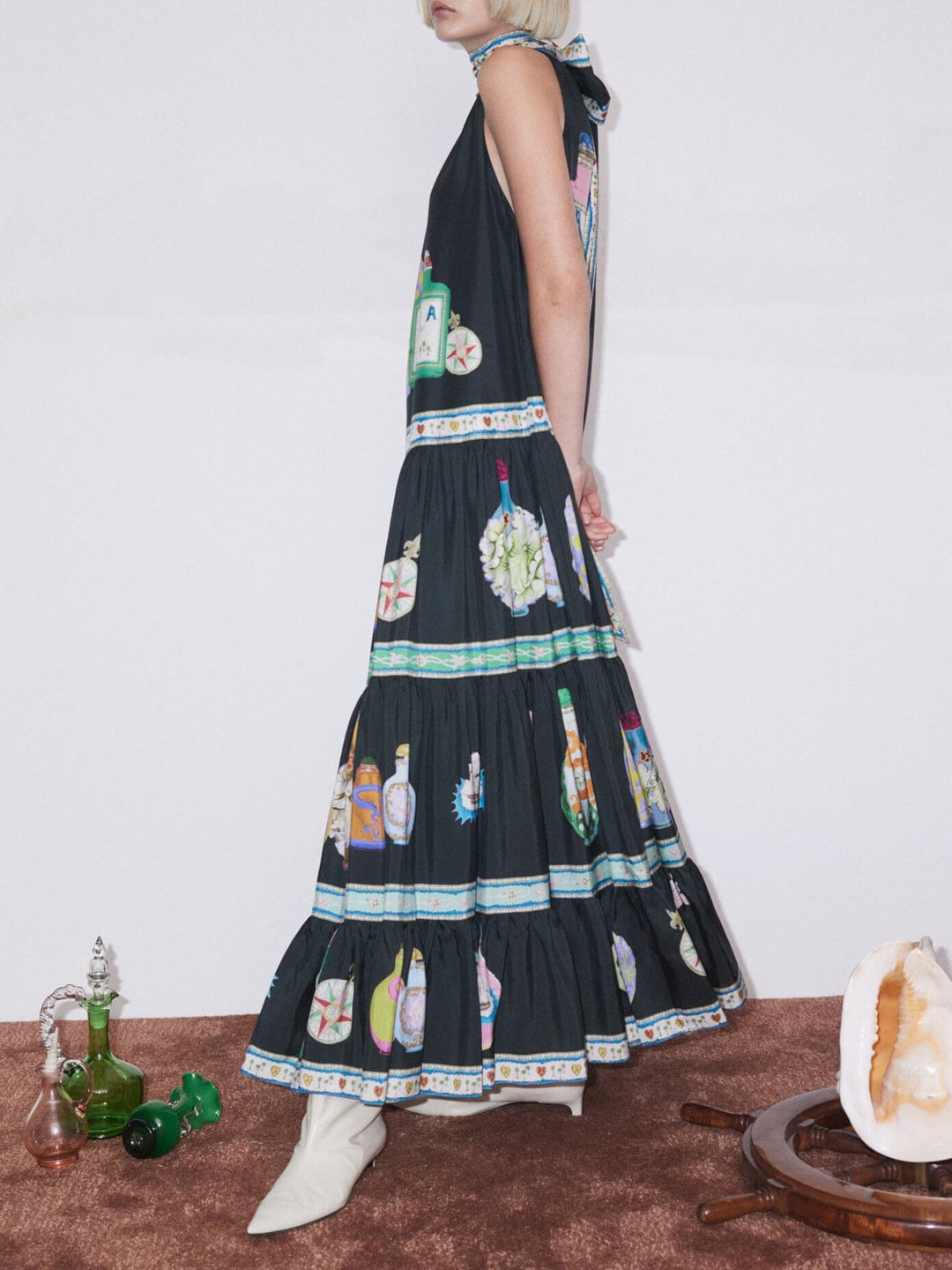 Unique Retro Fun Print Layered A-line Maxi Dress