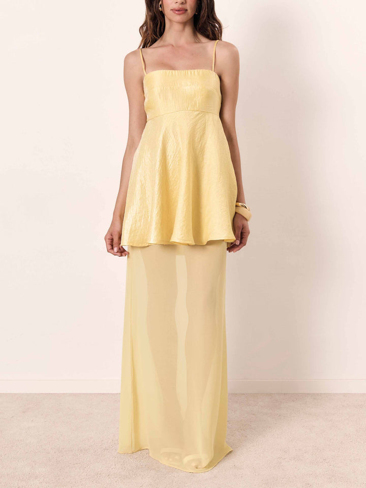 Elegant Spaghetti Strap Top See-Through Long Skirt Two-Piece Set