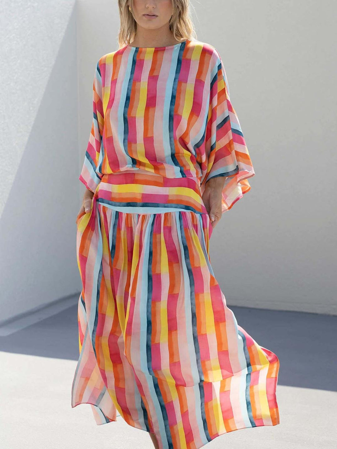 Painted Stripe Print Maxi Skirt