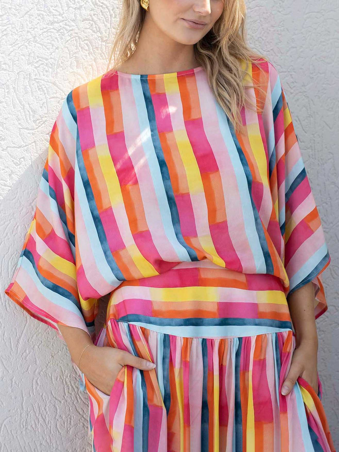 Painted Stripe Print Off-the-shoulder Loose Top