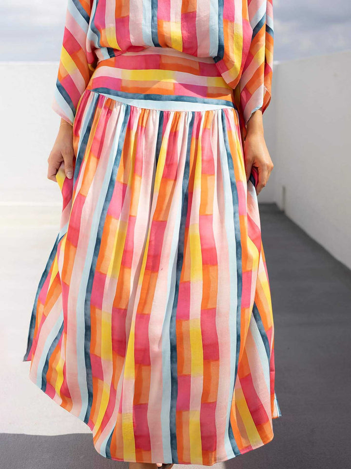 Painted Stripe Print Maxi Skirt