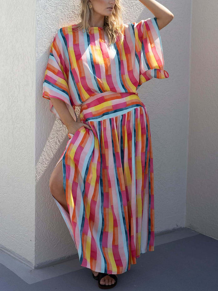 Painted Stripe Print Maxi Skirt