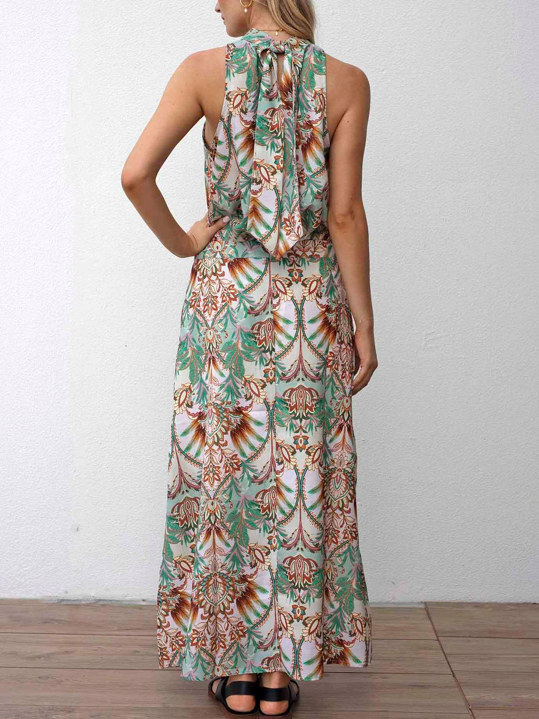 Coconut Palm Print Slit Maxi Skirt