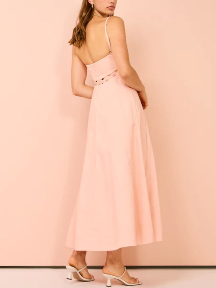 Vestido midi en rosa nube