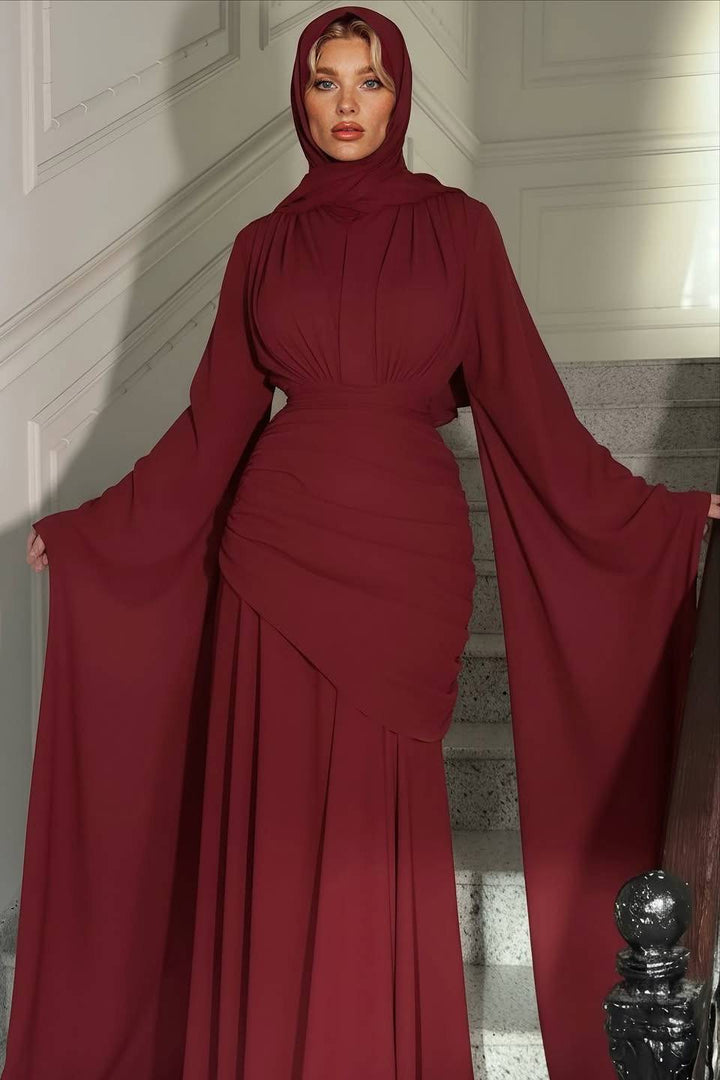 Pleated Design Hip-hug Maxi Dress